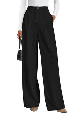 Women's Wide Leg Dress Pants Black Flowy Pants High Waisted Slacks Trousers